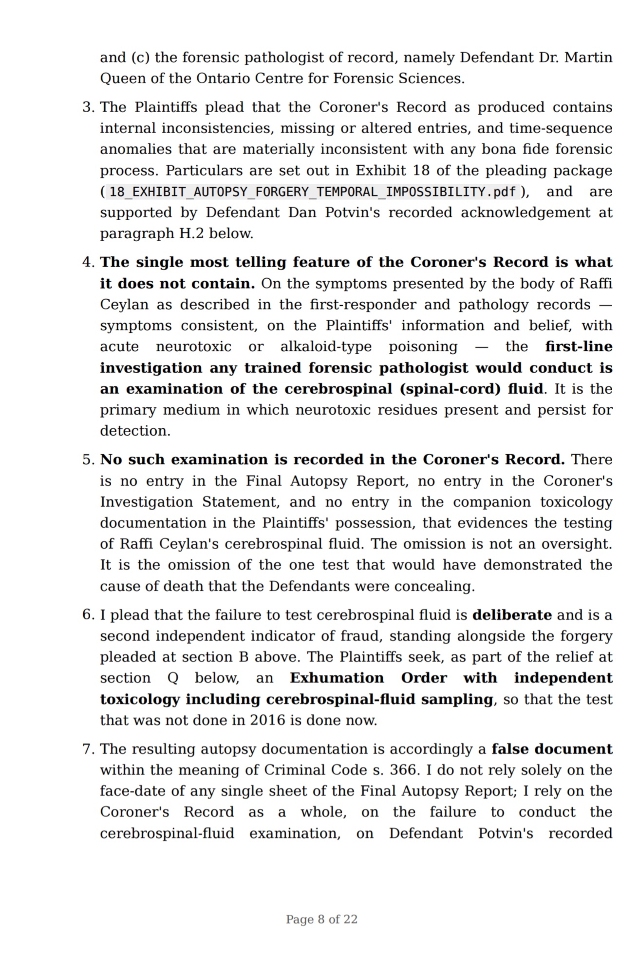 Affidavit page 9 pleading the exact $607,228.70 Sun Life transfer + the Empire Life $10M+ corporate policy