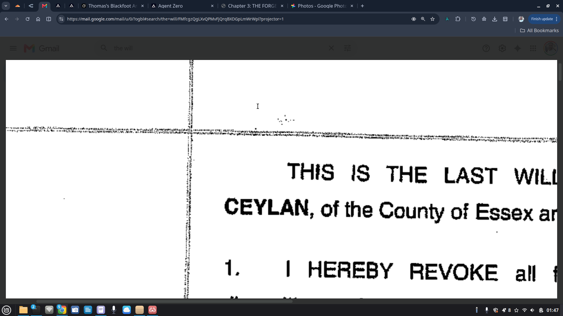 Tight zoom on page 1 title block · 'THIS IS THE LAST WILL ... CEYLAN, of the County of Essex' · body text in solid sharp black, COPY watermark in halftone-dotted second-generation texture